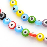 Handmade Evil Eye Lampwork Bead Strands, Flat Round, Mixed Color, 6x4mm, Hole: 1mm, about 68pcs/strands, 15 inch(X-LAMP-J029-6mm-M)
