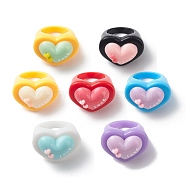 Cute 3D Resin Finger Ring, Acrylic Wide Ring for Women Girls, Mixed Color, Word, US Size 7 1/4(17.5mm)(RJEW-JR00538-03)