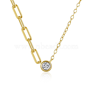 925 Sterling Silver Round Zircon Necklace, Cable Chains(TF5520)