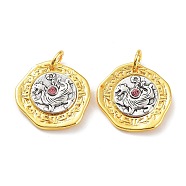 Brass Pendants, with Jump Ring, Flat Round with Dragon Charm, Antique Silver & Golden, 19x2.5mm, Hole: 4mm(KK-Q800-28G)