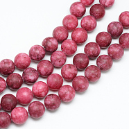 Natural White Jade Bead Strands, Dyed, Frosted, Round, Indian Red, 8~9mm, Hole: 1mm, about 46~48pcs/strand, 14.9 inch(X-G-R297-8mm-32)