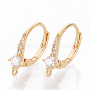 Brass Cubic Zirconia Leverback Earring Findings, with Loop, Real 18K Gold Plated, Clear, 17x12x4mm, Hole: 1mm, Pin: 0.7mm(X-KK-S340-41G)