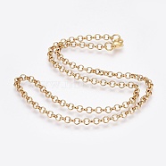 304 Stainless Steel Rolo Chain Necklaces, with 304 Stainless Steel Beads and Clasps, Golden, 17.2 inch(43.8cm), 4mm(NJEW-F248-21A-G)