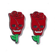 Halloween Printed Acrylic Pendants, Rose with Skull Pattern, FireBrick, 44.5x21x3mm, Hole: 2mm(SACR-G023-A01-A)