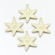 Rack Plating Alloy Pendants, Cadmium Free & Nickel Free & Lead Free, Starfish Shape, Light Gold, 34.5x32x1.5mm, Hole: 2mm(PALLOY-T077-34-NR)