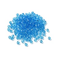 Transparent Glass Beads, Bicone, Deep Sky Blue, 4x4x3.5mm, Hole: 1mm, 720pcs/bag(GGLA-Z004-05L)