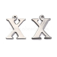 304 Stainless Steel Alphabet Charms, Stainless Steel Color, Letter.X, 12x10x1mm, Hole: 1mm(STAS-H122-X-P)