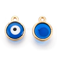 Epoxy Resin Enamel Evil Eye Charms, with Rack Plating Light Gold Tone Alloy Open Back Bezel, Cadmium Free & Nickel Free & Lead Free, Blue, 10x8x1.5~2.5mm, Hole: 1mm(RESI-T045-031A-02)