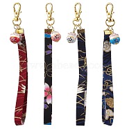 Japanese Polyester Wristband Pendant Decoration, Lucky Cat Porcelain and Swivel Lobster Claw Clasps Charms for Bag Ornaments, Mixed Color, 167mm(HJEW-JM02266)