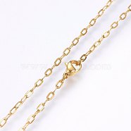 304 Stainless Steel Cable Chains Necklaces, with Lobster Claw Clasps, Golden, 19.69 inch(50cm), 2x0.5mm, link: 4x2x0.5mm(MAK-L015-36B)