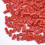 2-Hole Opaque Glass Seed Beads, Rectangle, Red, 4.5~5x2x1~1.5mm, Hole: 0.5~0.8mm(SEED-S023-04F)