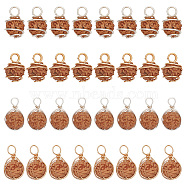 40Pcs 4 Styles Natural Rudraksha Copper Wire Wrapped Pendants, Barrel Charms, Undyed, Mixed Color, 15~22x10~12x9~11mm, Hole: 3~4mm, 10pcs/style(FIND-HY0003-33)
