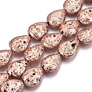 Electroplated Natural Lava Rock Bead Strands, Bumpy, Teardrop, Rose Gold Plated, 15x11x5mm, Hole: 1.2mm, about 28pcs/strand, 15.75 inch(40cm)(G-T131-87RG)