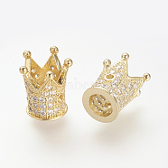 Brass Micro Pave Cubic Zirconia Beads, Cadmium Free & Lead Free, Crown, Golden, 12x10mm, Hole: 1~5mm(ZIRC-S053-YS009-2)