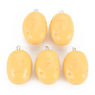 Opaque Resin Pendants, with Platinum Tone Iron Loop, Potato, Moccasin, 30x19.5x16mm, Hole: 2mm(RESI-S356-080)