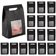 Folding Paper Gift Bags with Hole Handle and Plastic Visible Window, Black, 13.5x7.9x19.5cm(ABAG-WH0038-52B-03)