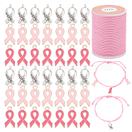 Elite 60Pcs 3 Style Alloy Enamel Pendants, October Breast Cancer Pink Awareness Ribbon Shape, with 11M Waxed Polyester Cord, Cancer Awareness Theme, Mixed Color, 20x10x2mm, 17x8x3mm, Hole: 2mm, 20Pcs/style(DIY-PH0009-75)
