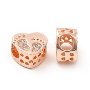 Rack Plating Alloy Rhinestone European Beads, Large Hole Beads, Heart with Footprint, Rose Gold, 10.5x11.5x7mm, Hole: 4.5mm(PALLOY-P289-53RG)
