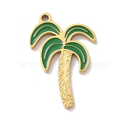 304 Stainless Steel Enamel Pendants, Golden, Coconut Tree, 19.5x13x1.5mm, Hole: 1.4mm(STAS-I322-84F-G)