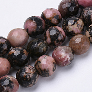 Natural Rhodonite Beads Strands, Faceted, Round, 8mm, Hole: 1.2mm, about 45pcs/strand, 15.3 inch(G-S281-24-8mm)