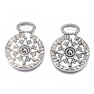 Tibetan Style Alloy Pendants, Cadmium Free & Lead Free, Flat Round with Word REPUBLIQUE FRANCAISE & Compass, Antique Silver, 32.5x25x3.5mm, Hole: 4x8mm, about 110pcs/1000g(TIBEP-N008-128)