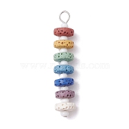 Chakra Natural Lava Rock Dyed Beaded Pendants, with White Glass Seed Beads, Disc Charms, Platinum, 43x8mm, Hole: 2.5mm(PALLOY-JF02545-03)