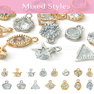 15pcs 15 Styles Alloy Charms, with Cubic Zirconia, Mixed Color, 10~15x7~10x5~6mm, Hole: 1~2mm, 1pc/style(ZIRC-YW0001-11)