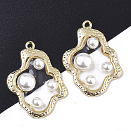 Epoxy Resin Pendants, with ABS Plastic Imitation Pearl and Light Gold Plated Alloy Open Back Bezel, Clear, 35x26x6mm, Hole: 1.5mm(X-RESI-T045-018)