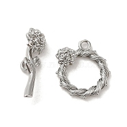 Brass Toggle Clasp, Flower, Real Platinum Plated, Ring: 17.5x16.5x4mm, Hole: 1.6mm; Bar: 22x8x8mm, hole: 1.8mm(KK-M270-20P)