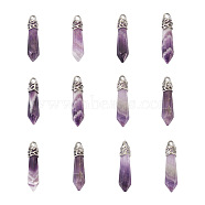 12Pcs Bullet Natural Amethyst Pendants, with Platinum Tone Brass Findings, 33~40x8~10mm, Hole: 2x3mm(G-FW0001-11)