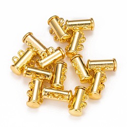 2-strands Brass Magnetic Slide Lock Clasps, Jewelry Components, 4 Holes, Golden, 15x10mm, Hole: 1mm(KK-A248-G)