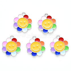 Alloy Enamel Pendants, Flower, Platinum, Colorful, 18.5x16x1.5mm, Hole: 1.6mm(ENAM-N054-009-P)