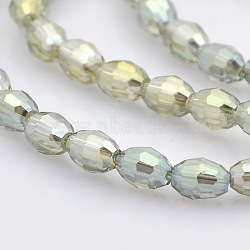 Full Rainbow Plated Glass Faceted Rice Beads Strands, Khaki, 6x4mm, Hole: 1mm, about 72pcs/strand, 16 inch(GLAA-A030A-FR02)
