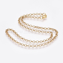 304 Stainless Steel Rolo Chain Necklaces, with 304 Stainless Steel Beads and Clasps, Golden, 17.2 inch(43.8cm), 4mm(NJEW-F248-21A-G)