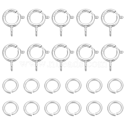 Elite 20Pcs 925 Sterling Silver Spring Ring Clasps, with 20Pcs Open Jump Rings, Silver, Spring Ring Clasps: 7x5x1mm, Hole: 1.5mm(STER-PH0001-33A)