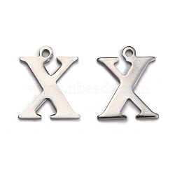 Tarnish Resistant 304 Stainless Steel Alphabet Charms, Stainless Steel Color, Letter.X, 12x10x1mm, Hole: 1mm(STAS-H122-X-P)