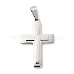 Non-Tarnish 304 Stainless Steel Pendants, Cross with Word Charms, Stainless Steel Color, 39x26x4.5mm, Hole: 9.5x5.5mm(STAS-K244-04P)