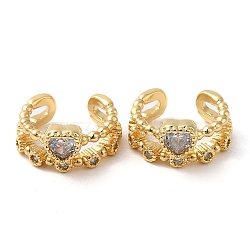 Rack Plating Brass Micro Pave Cubic Zirconia Heart Cuff Earrings, Non Piercing Earrings, Cadmium Free & Lead Free, Real 18K Gold Plated, 14.5x14.5x7mm(EJEW-E290-06G)