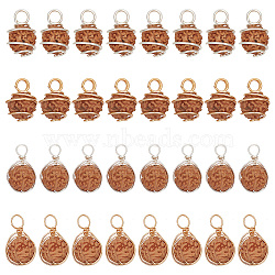 40Pcs 4 Styles Natural Rudraksha Copper Wire Wrapped Pendants, Barrel Charms, Undyed, Mixed Color, 15~22x10~12x9~11mm, Hole: 3~4mm, 10pcs/style(FIND-HY0003-33)