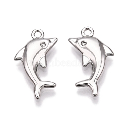 Rack Plating Alloy Pendants, Dolphin, Platinum, 17.5x16.5x3mm, Hole: 1.6mm(FIND-N005-06P)