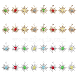 CHGCRAFT 32Pcs 8 Colors Alloy Enamel Pendants, with Crystal Rhinestone, Smiling Sun Charms, Mixed Color, 22.5x13x2.5mm, Hole: 2mm, 4pcs/color(ENAM-CA0001-56)