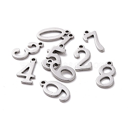 304 Stainless Steel Charms, Number 0~9, Stainless Steel Color, 15x5.5~8x1.5mm, Hole: 1.5mm, 10pcs/set(STAS-R108)