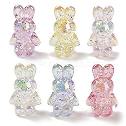 UV Plating Transparent Rainbow Iridescent Acrylic Beads, Rabbit, Mixed Color, 24x14.5x11mm, Hole: 2.5mm(TACR-R001-04A)