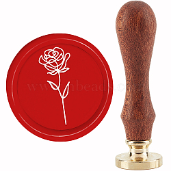 Brass Wax Seal Stamp with Handle, for DIY Scrapbooking, Rose Pattern, 3.5x1.18 inch(8.9x3cm)(AJEW-WH0184-0764)