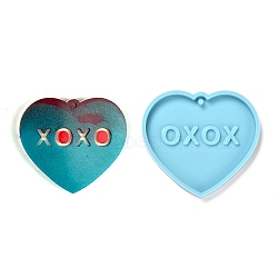 Valentine's Day Theme DIY Pendant Silicone Molds, Resin Casting Molds, For UV Resin, Epoxy Resin Jewelry Making, Heart with Word, Deep Sky Blue, 63x70x7mm, Hole: 3mm(DIY-C009-03L)