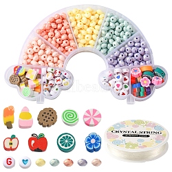 DIY Fruit Bracelet Making Kit, Including Acrylic Rondelle & Letter Beads, Polymer Clay Cabochons & Disc Beads, Elastic Thread, Mixed Color, 499Pcs/set(DIY-YW0006-64)