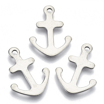 201 Stainless Steel Pendants, Laser Cut, Anchor, Stainless Steel Color, 19x14x0.7mm, Hole: 1.6mm
