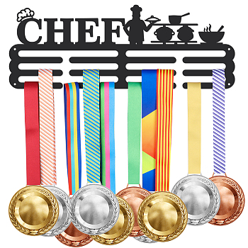 Fashion Iron Medal Hanger Holder Display Wall Rack, with Screws, Word Chef, Tableware Pattern, 150x400mm