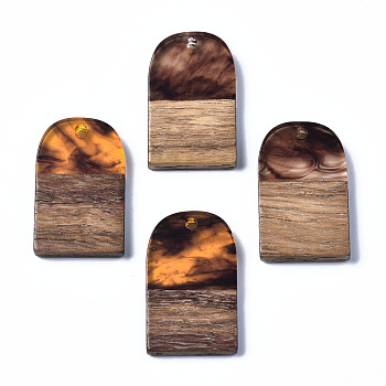 Transparent Resin & Walnut Wood Pendants, Two Tone, Half Oval, Sienna, 26x16x3mm, Hole: 2mm