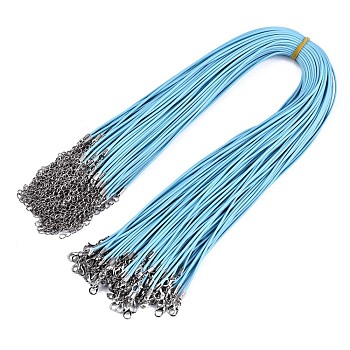 Waxed Cotton Cord Necklace Making, with Alloy Lobster Claw Clasps and Iron End Chains, Platinum, Sky Blue, 17.12 inch(43.5cm), 1.5mm